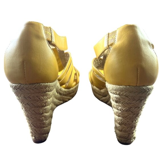 Sofft Euro Soft Espadrille High Heel Wedge Mustard Yellow Leather Sandal 9.5 - Picture 4 of 8